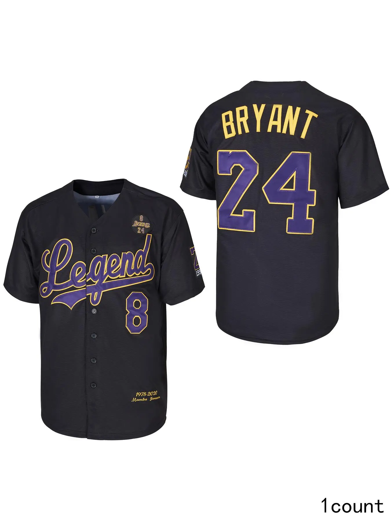 Male Bryant Baseball Jersey - Sporty Chic Breathable Sports Top, 1996-2016 Legend Embroidery, Multi-Size Casual Wear for Fans, Polyester Mesh, Short Sleeve, Fitness Outfit, Short Sleeve Tops, Flexible Cut, American Sizes, Machine Washable