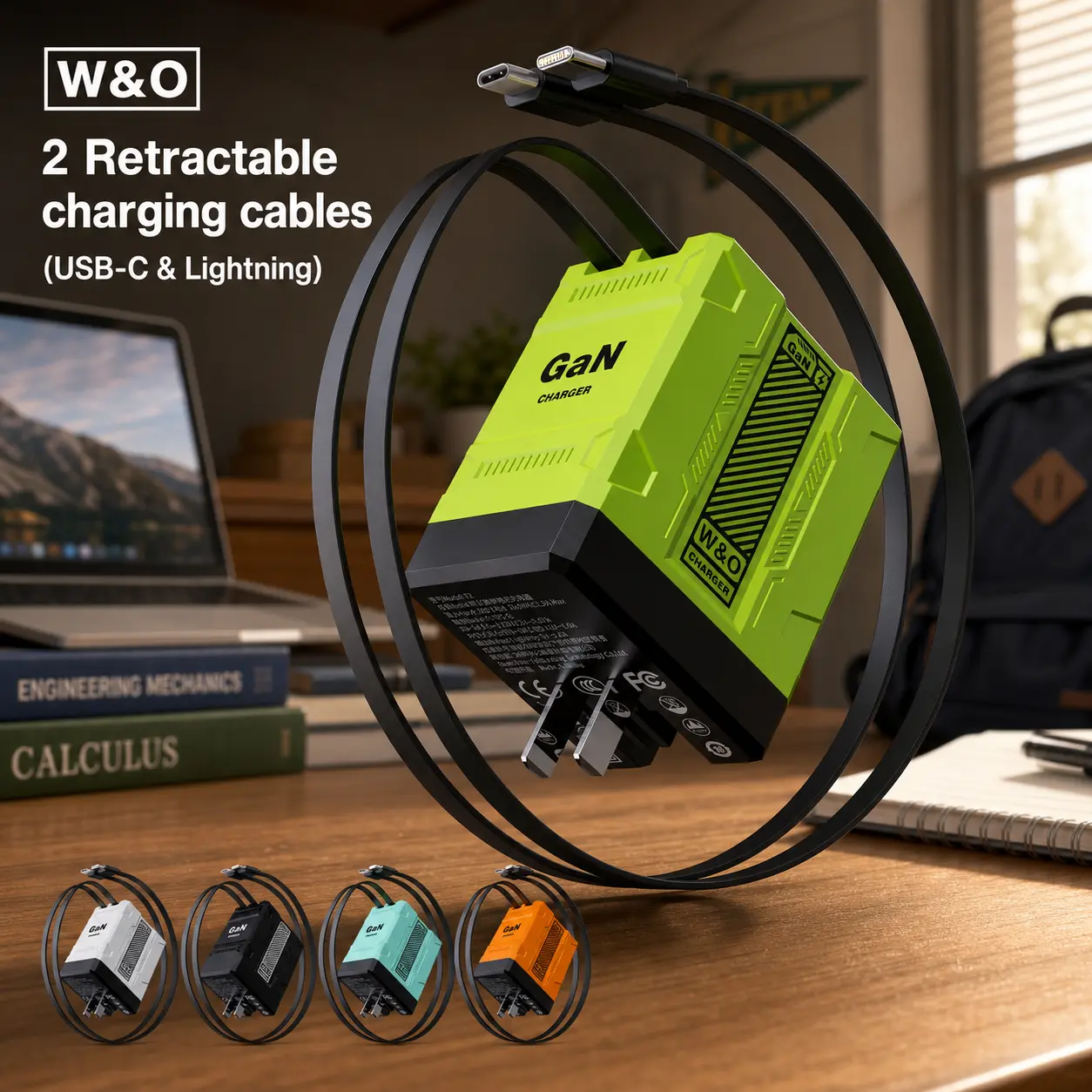 2-in-1 GaN Fast Charger  Type C + Lightning Ports | Foldable Travel Wall Charger with Retractable Cable | Dual Smart Charging for iPhone 15/14/13 | Portable Charger under $20