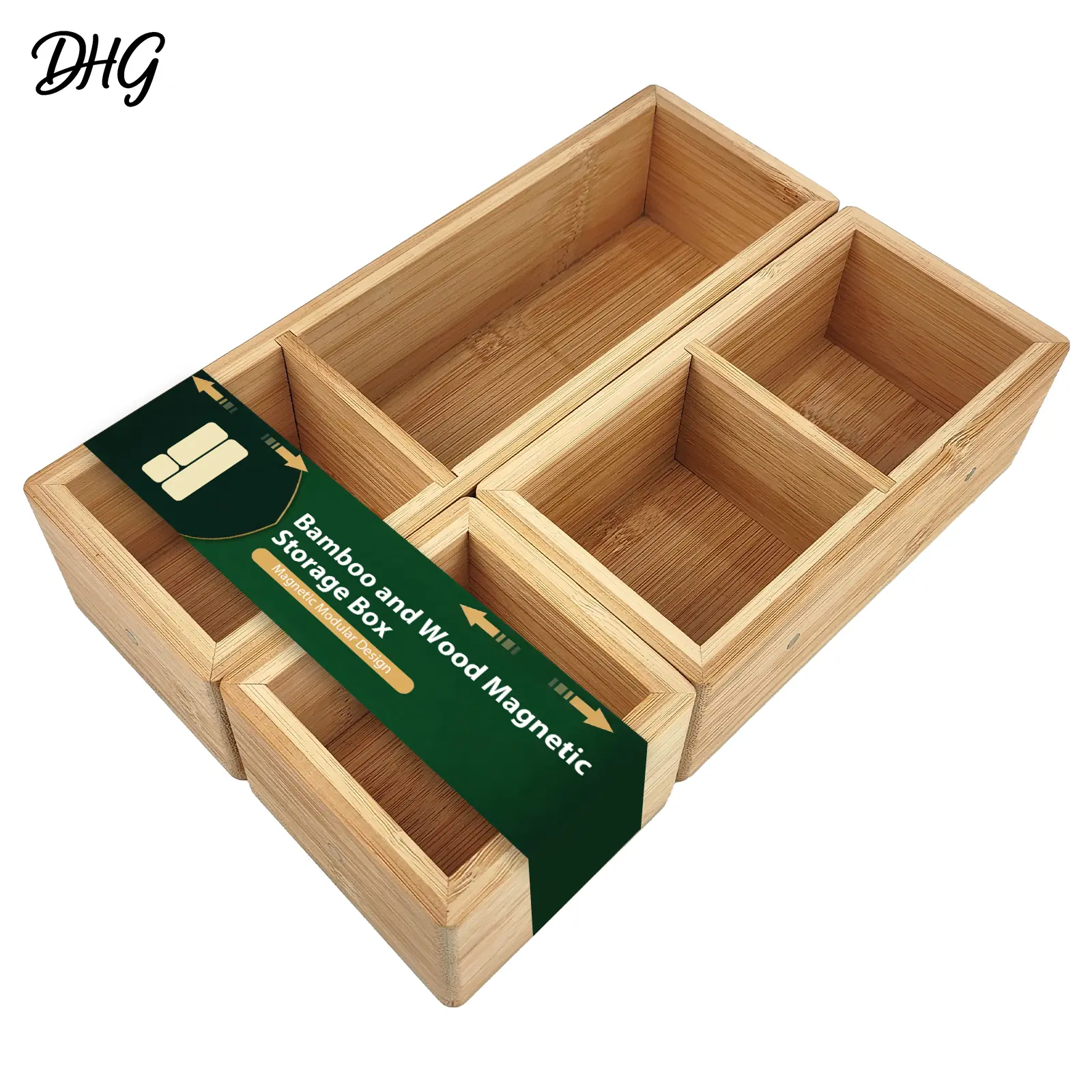【DealsForYouDays】Expandable Magnetic Drawer Organizer Set, Bamboo Modular Storage Boxes for Any Size Kitchen, Bathroom & Office Drawer