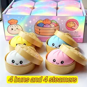 8pcs (4 Buns And 4 Steamers) Slow Rebound Sticky Bun Squishy Toy Set, Handmade Soft Fidget Toy, Perfect Gift for Kids And Office Use, Ideal for Christmas, Halloween, Easter, Birthday, Squeeze Stress Relief Toy, Table Decor, Random Colors