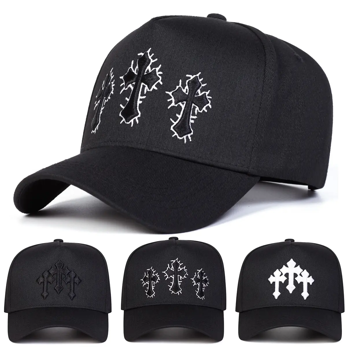 Unisex Cross Motif 5-Panel Baseball Cap Hat - Adjustable Sun Protection Hat, Year-Round Cap for Changing Weather, Outdoor Leisure Headwear for Travel Beach Use