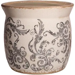 Rustic Ceramic Planter & Kitchen Utensil Holder, 6.21 Inch Vintage Crackle Glazed Flower Pot with Drainage Hole for Indoor Plants, Tuscan Living Room & Balcony Decoration, Gift for Mom (Gray)