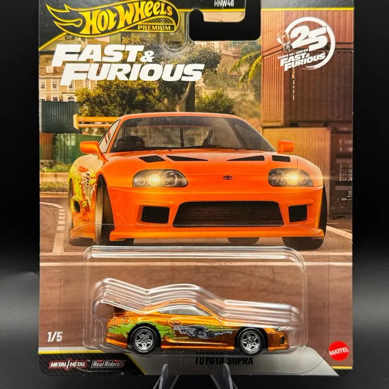 Hot Wheels Premium Fast and Furious 5-Car Set including Brian’s Toyota Supra Chase - 25th Anniversary - 1:64 Scale