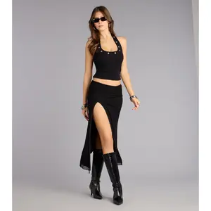 Chic Confidence High Slit Mesh Midi Skirt