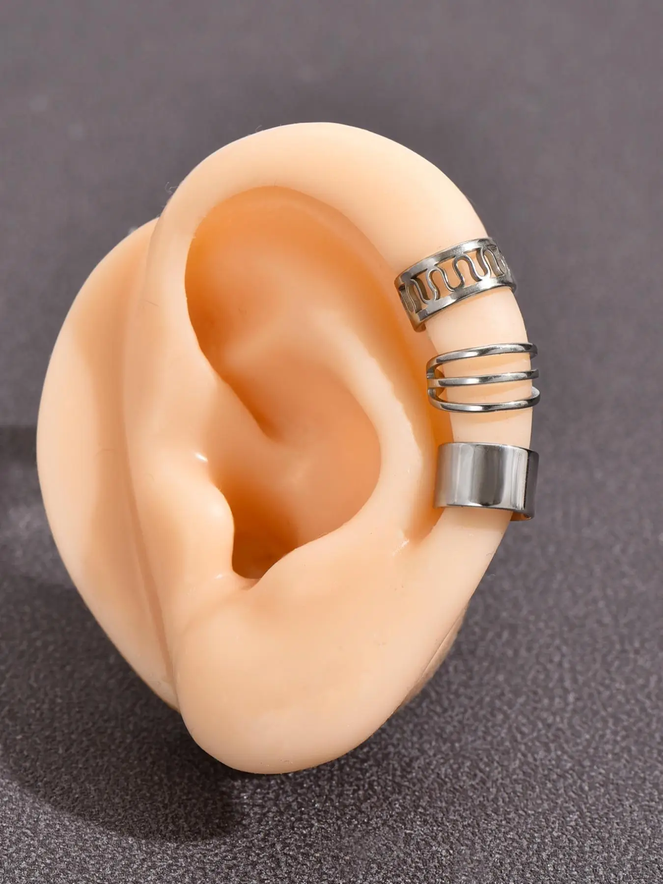 6pcs/set Simple Multi-layer Hollow out C-type Earrings, Stainless Steel Non Pierced Ear Bone Clip, Elegant All-match Fashion Accessories for Daily We