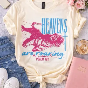 Heavens Are Roaring Design Tee - Faith, Short Sleeve, Crew Neck, Casual Style, Yellow Color, Psalm 19:1 Print