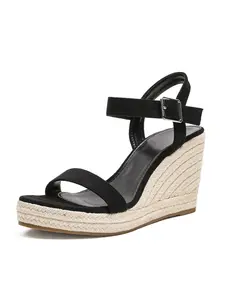 Women's Open Toe Wedge Sandals, Hollow Wide Strap Design, Heeled Shoes for Beach Party or Vacation, Fashionable Daily Wear, Strappy Sandal
