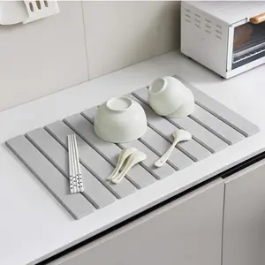 Large Stone Dish Drying Mat - 24" × 16" for Kitchen Counter, Super Absorbent, Heat Resistant Dish Drying Mats, Eco-Friendly Diatomaceous Earth Stone Rack Tableware Mat ( White Marble) Coasters Stainless Steel Kitchenware