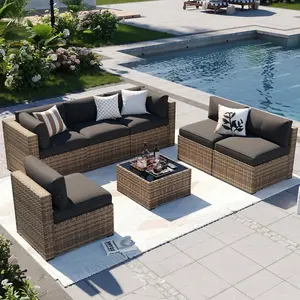 【2 Packages Shipping】Aoxun Patio Furniture Sets, 7-Piece Outdoor Patio Furniture with Thick Cushions, Wicker Outdoor Conversation Set Sectional Sofa for Backyard, Poolside, Garden