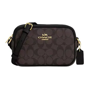 COACH Jamie 21 Classic Monogram Camera Bag with Gold-Tone Hardware and Coated Canvas for Women