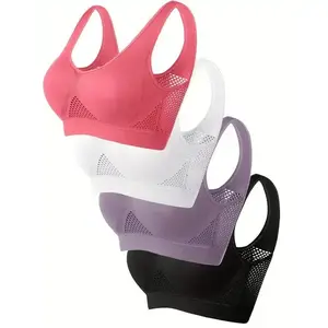 4pcs Women's Sports Bras - Wireless, Padded, Breathable Mesh with Racerback Design for Yoga, Fitness, Running - Pink, White, Purple, Black, Workout Accessories(Sheet)