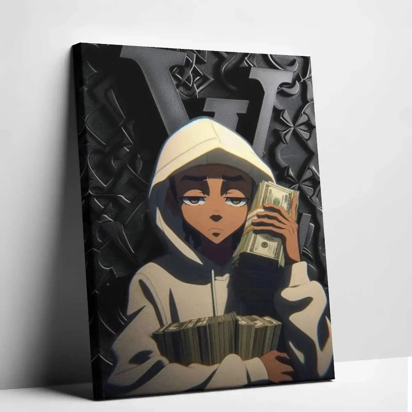 Riley Freeman's money-themed canvas wall art "A Stack of Cash" is the ultimate masculine space decoration for hip-hop and anime enthusiasts, and also a perfect choice for modern rooms.