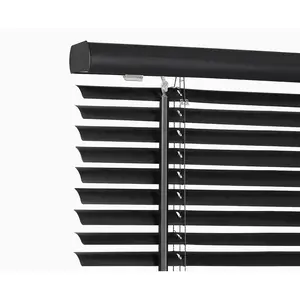 Cordless Light Filtering Mini Blind 39 Inch Width 64 Inch Length 1" Slat Size Black Cordless GII Morningstar Horizontal Windows Blinds Interior
