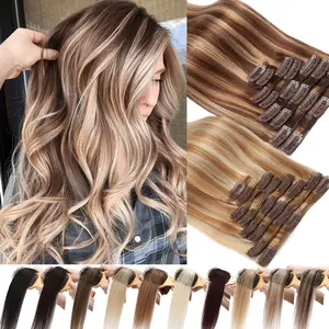 Fashionable New [Real Remy |   Human Hair] 8pcs Real Remy Human Hair Clip-In Hair Extensions |   Seamless Balayage Style, Natural Black to Chestnut Brown Gradient, 16"-22", Straight Hair for Women - Adds Volume & Length, Perfect for All Hair Types