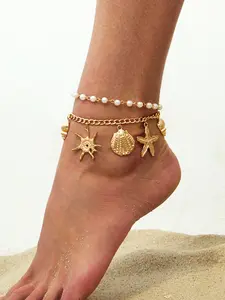 Bohemiandesign Style Starfish Shell Pearl Water Drop Anklets, Beach Vacation Ocean Element Jewelry Accessories for Daily Party Gifts, Allseasonsuitable