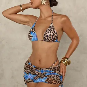 4 Piece Cheetah Print Fashionable Bathing Suit
