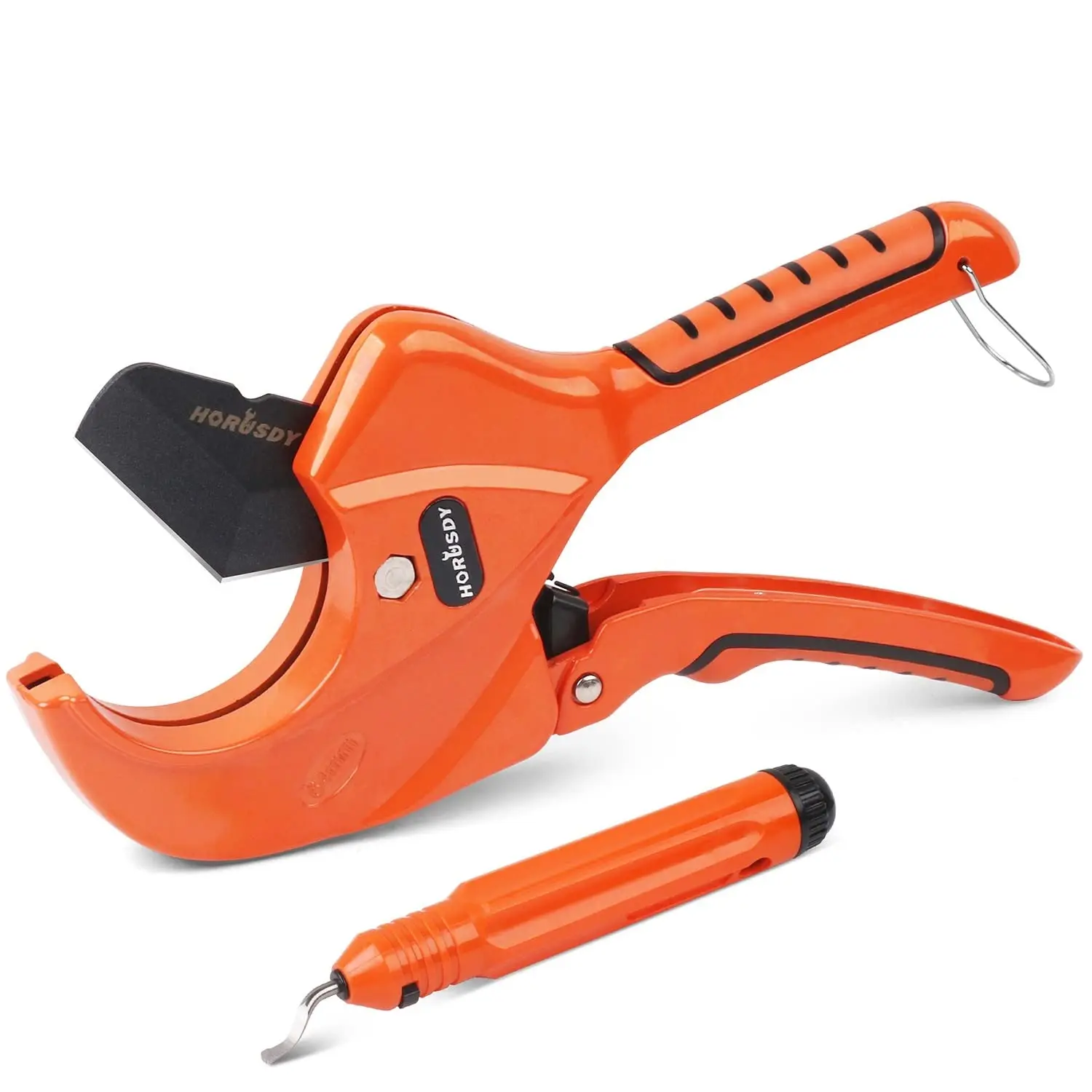 HORUSDY 2.5 Inches Auto-Locking Ratcheting Pipe Cutter with SK5 Steel Blades & Aluminum Alloy Build, PEX Tubing Cutter + Debur Tool for PPR, Plastic Tubes - Comfortable Home Repair Tool for Plumbers
