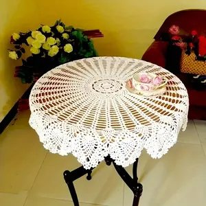 Halloween, Chrismas, Handmade Crochet Round Tablecloth - 35.4Inch Vintage Doily for Wedding, Birthday, Housewarming, Retirement - Polyester Blend, Universal Holiday Decor for Christmas, Easter, Thanksgiving, Mother'S Day