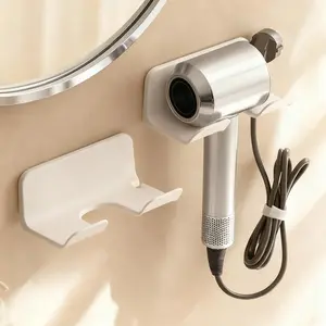 Universal Hair Dryer Holder Wall Mounted Adhesive Stand with Plug Slot, Bathroom Cabinet Storage Hook, Fits Most Hair Dryers, Bathroom Accessories (/)