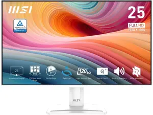 MSI PRO MP251W E2 24.5-inch IPS 1920 x 1080 (FHD) Gaming Office Monitor, 120Hz, Adaptive-Synch, HDR Ready, HDMI, VGA Port, Display Port,VESA Mountable, Tilt, Speaker, 4-side slim bezel ,1ms, White