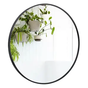 Segawe 24" Lighted Round Wall Mounted Mirror - Durable Aluminium Frame Glass Home Decorative Mirror for Bathrooms, Entryways with Easy Installation (Black)