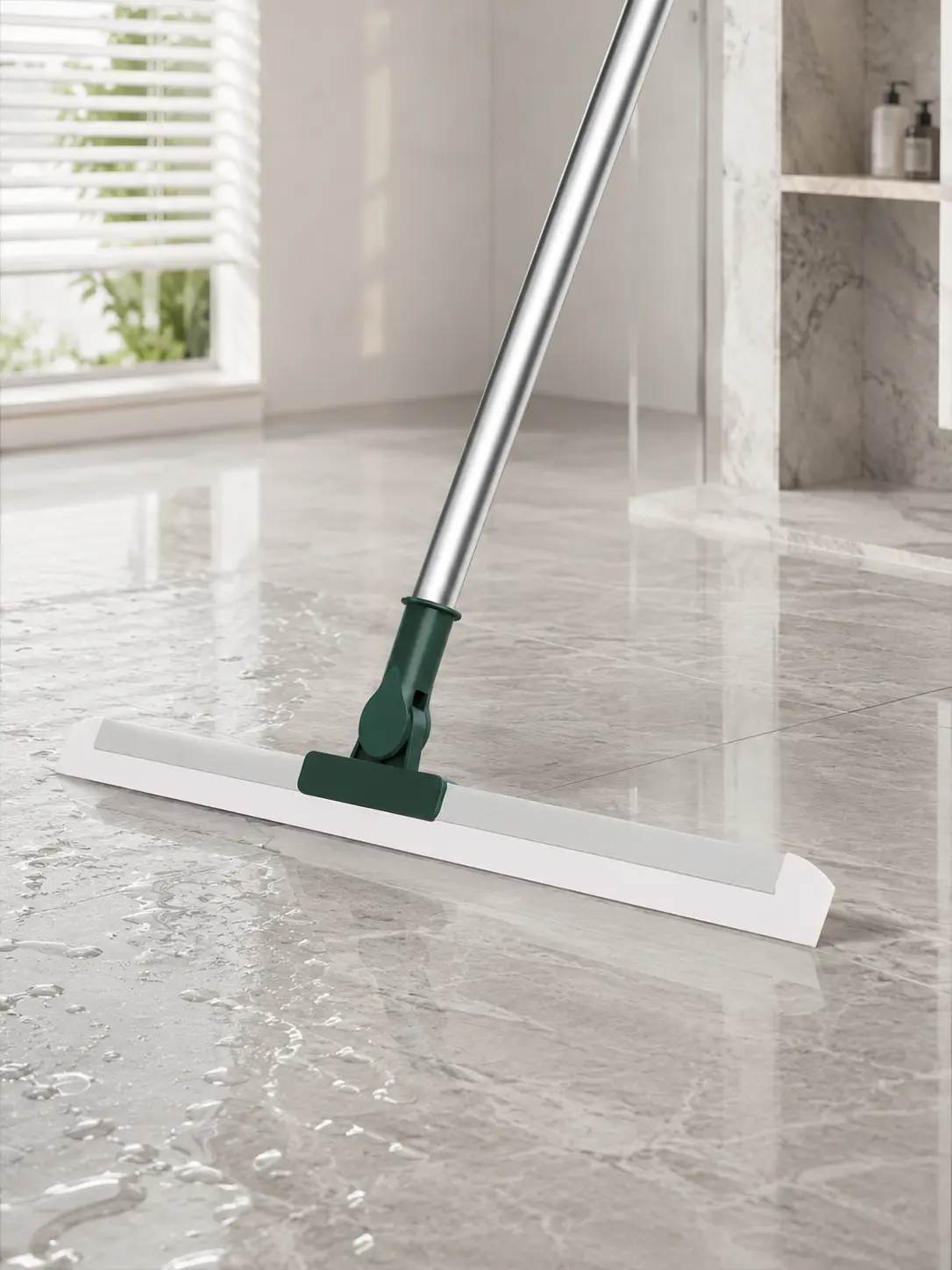 Multifunctional 3-In-1 Adjustable Telescopic Silicone Floor Squeegee Cleaning Mop with Handle, Durable Wet-Dry Tool, Fast Water Removal, No Hair Tangling, 180° Rotates Head, Ideal for Bathroom, Tile Floors