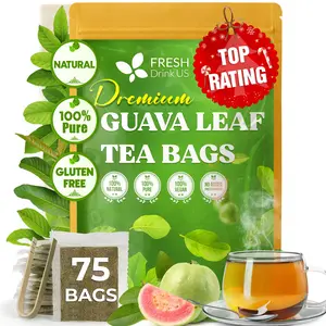 FreshDrinkUS, Premium 75 Guava Leaf Tea Bags, 100% Natural & Pure from Guava Leaves. Loose Leaf Guava Herbal Tea. Guava Leaf Tea. No Sugar, No Caffeine, No Gluten, Vegan.