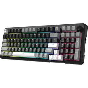 K742  Mechanical Gaming Keyboard with Knob,  5.0/2.4GHz/USB C Wired Creamy Keyboard with Number Pad for PC , RGB Backlits, Hot-Swappable with Linear Switches (Black)