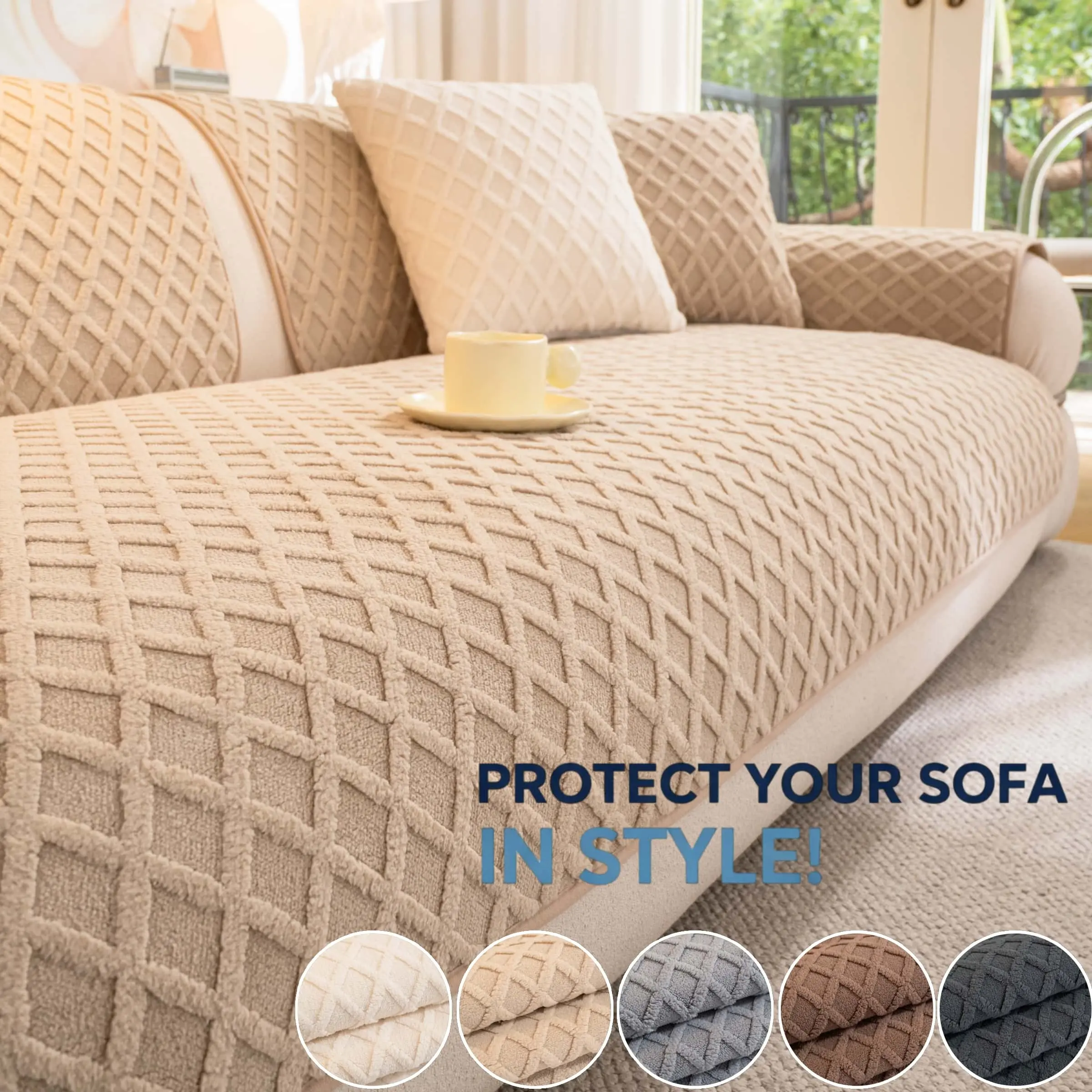 Solid color plaid sofa covers, Washable couch cover, Machine washable non slip cushions, Pet friendly sofa protectors, sofa covers in multiple colors perfect for home and outdoor use, suitable for two-seater and three-seater sofas