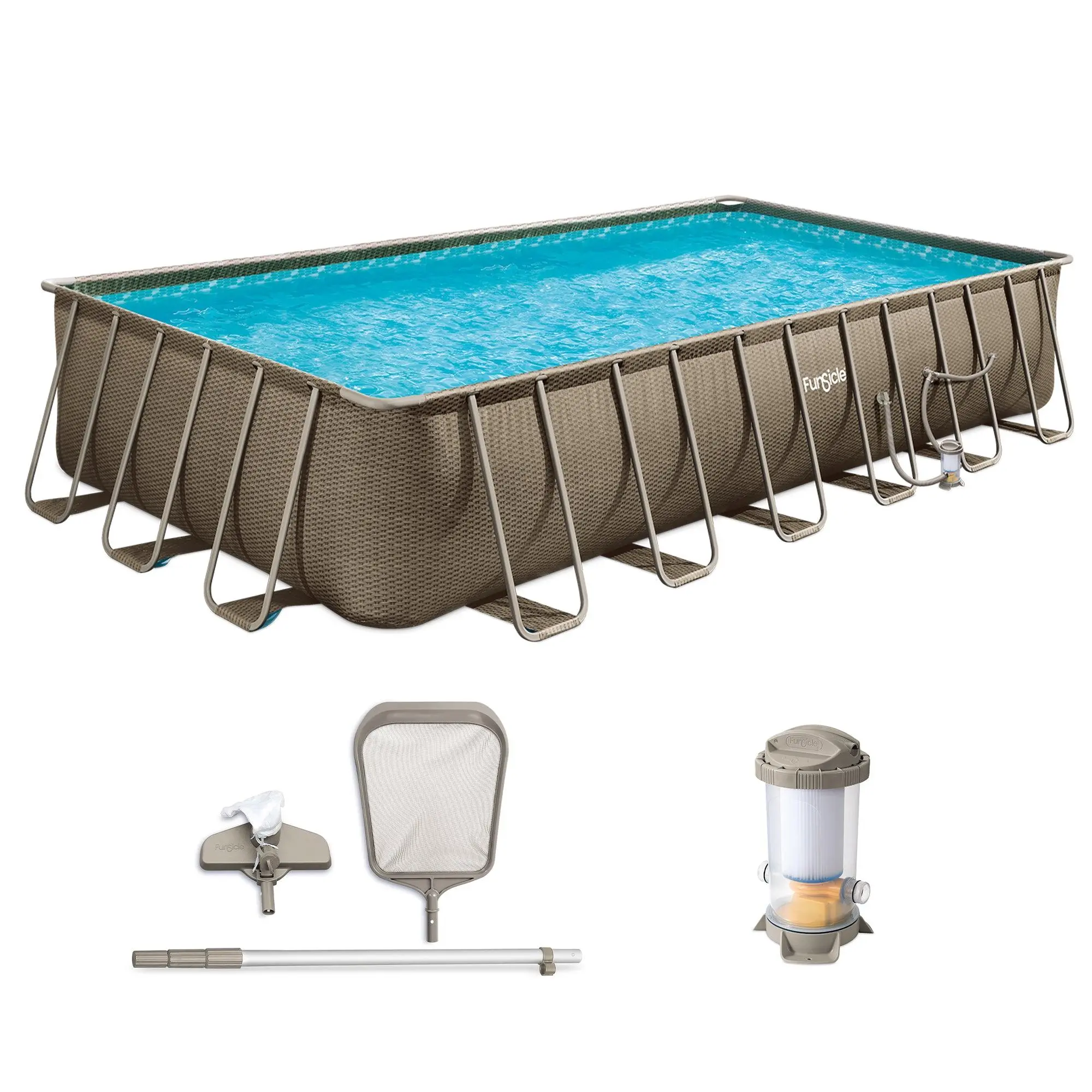 Funsicle 24 Ft Oasis Designer Lap Above Ground Pool w/ Pump, Brown Basketweave