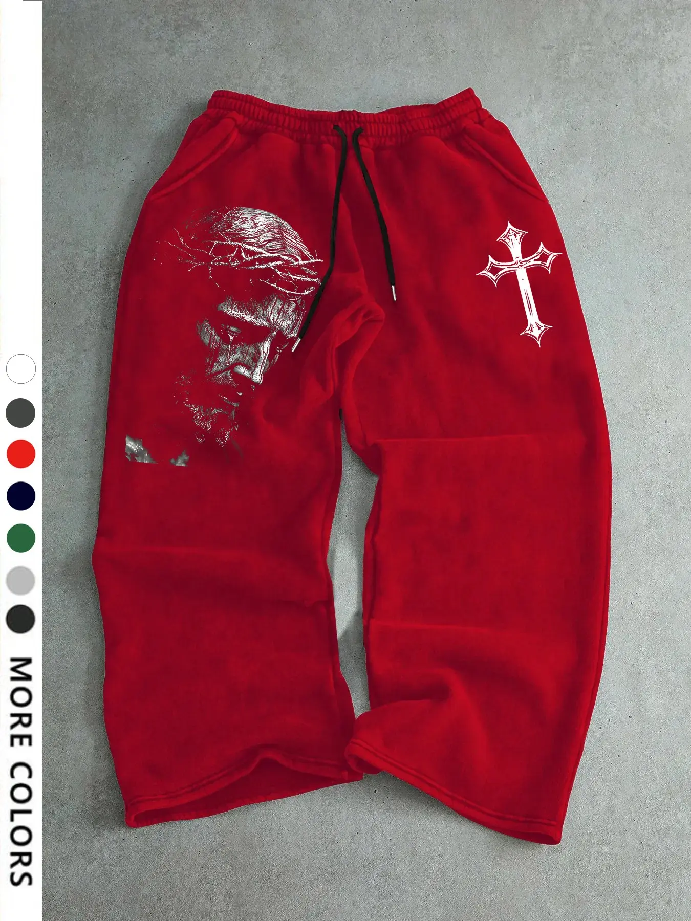 Men's Gothic Cross Sweatpants, Jesus Cross Print, American Vintage Loose Fit Wide Leg Sport Pants, Street Style Casual Trousers, Casual Sportswear Pants, Casual Athletic Pants