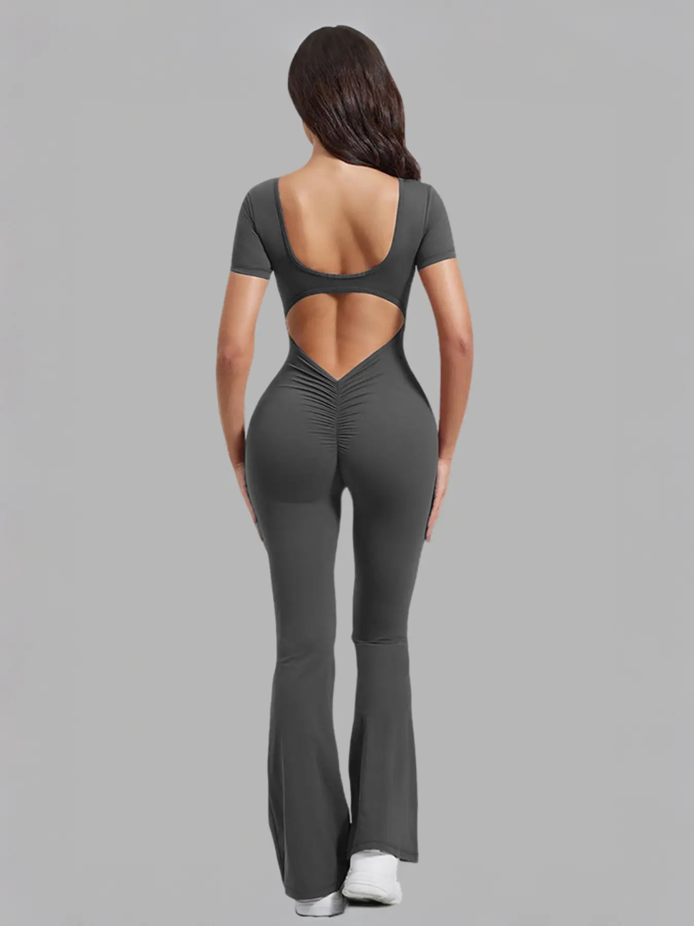 Women's Solid Backless Sports Flare Leg Jumpsuit, Workout Fitness Jumpsuit, Comfy Breathable Jumpsuit for Yoga Gym Workout, Ladies Sportswear for Indoor Outdoor Wear, Sportswear Jumpsuits