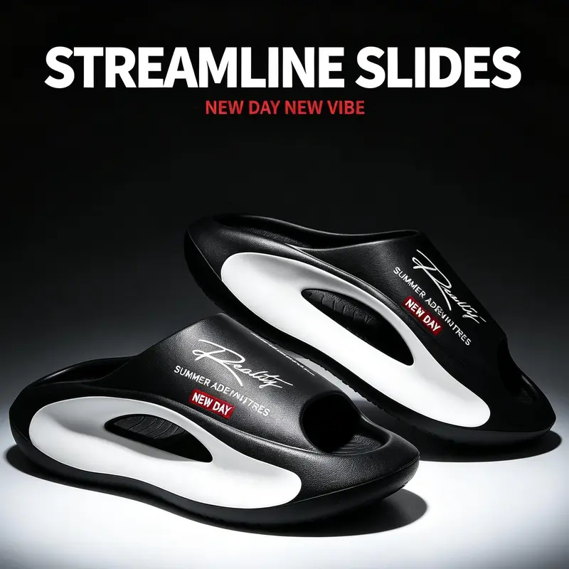 Men's Ankle-High Minimalist Colorblock Hollow Soft EVA Clog Slippers - Anti-Slip Waterproof Men's Home Slippers, Cute Casual Footwear with Letter Print, Flexible, Breathable, Fast-Dry, Round Toe, Cartoon Charms, All Seasons, for Kitchen, Bathroom