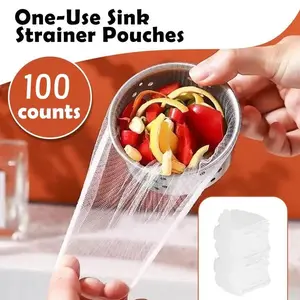 100 Pcs Disposable Sink Drain Filter Bags, Fine Mesh Net, Food Waste Strainer, Anti-Clogging