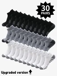30-Pair Set of Upgraded Solid-Color Striped Men's Socks: Sporty, Comfortable, and Breathable Striped Socks for Everyday Wear; Men's Socks, Men's Sock Sets, Multi-Pair Sock Sets, Breathable Fabric Socks, Soft and Breathable Socks, Spring, All-Season Style