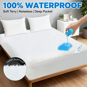 Premium Terry Waterproof Mattress Protector, Ultra-Soft Breathable Noiseless Absorbent Mattress Topper Cover Solid Color Fitted Sheet with Deep Pocket, Bed Cover Protector for Kids Adults Pets, Machine Washable #SummerVibes #tiktokshopmemorialday Microfib