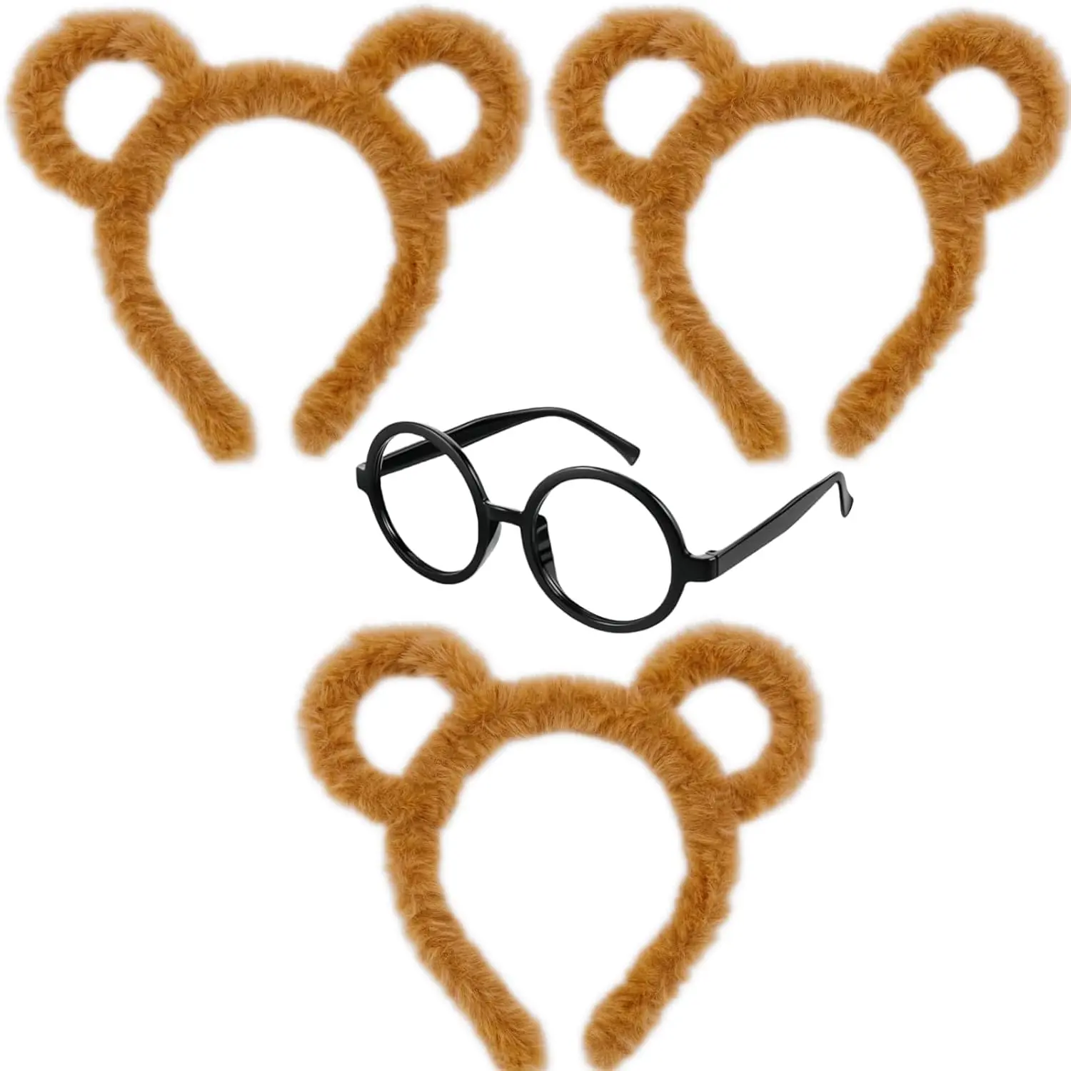 Chipmunks Garment Accessory Sets 1 Round Glasses Frame and 3 Ears Headband for Cosplay  Party (3 Chipmunk Ears Headband & 1 Round Glasses Frame)