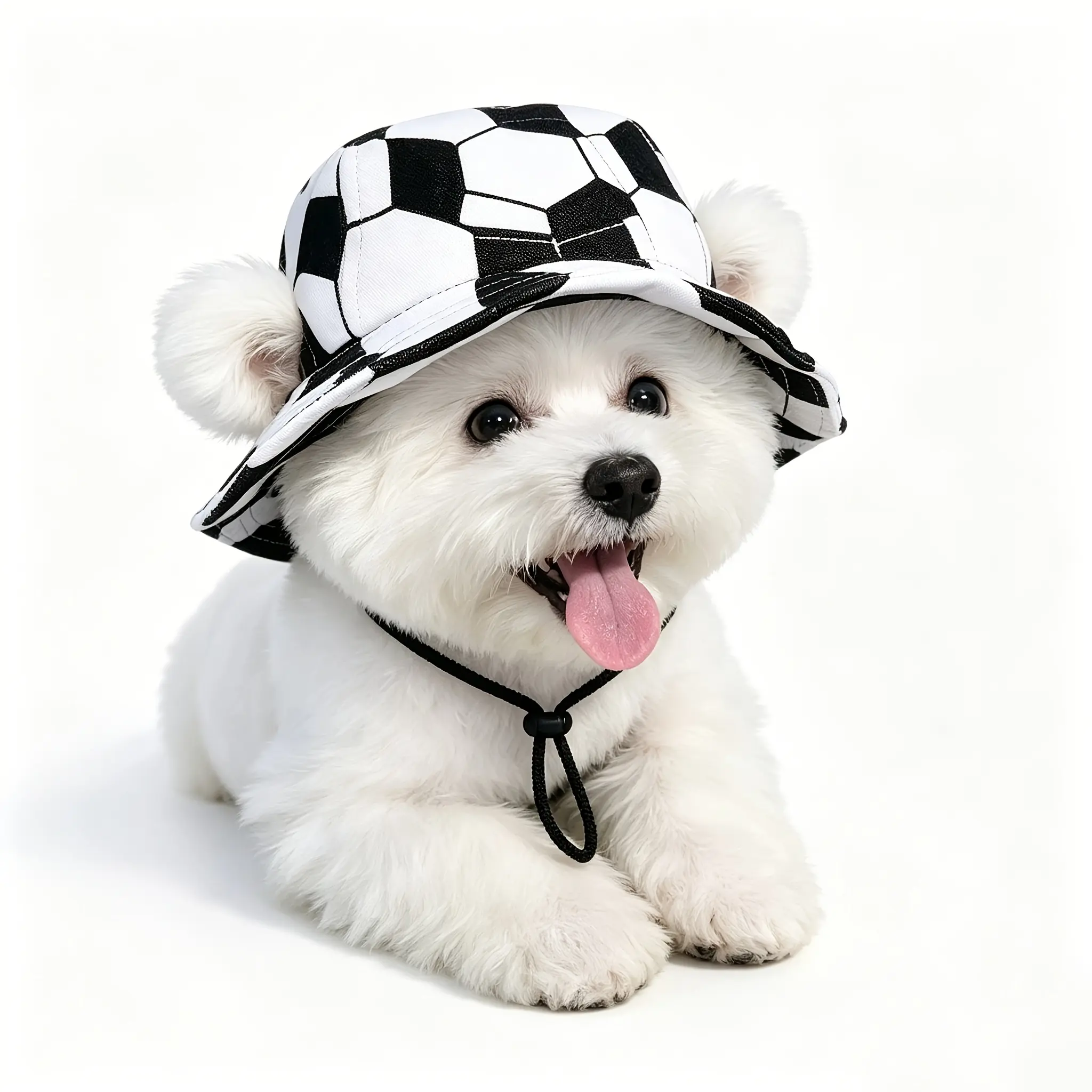 Soccer-Print Pet Sun Hat — Adjustable, Breathable Bucket Hat for Cats & Dogs — UV-Resistant Outdoor Cap with Chin Strap — Suitable for Small to Medium-Sized Pets ear hole noise protection