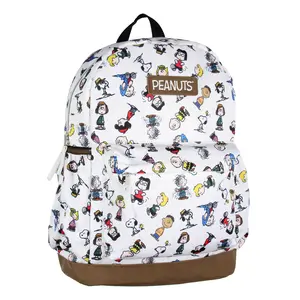 Peanuts Snoopy Charlie Brown Sally Linus Cute School Travel Backpack With Faux Leather Bottom 16"