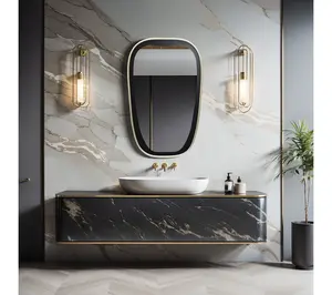 LuxenHome Oblong 30"H x 18"W Black & Gold WallMirror