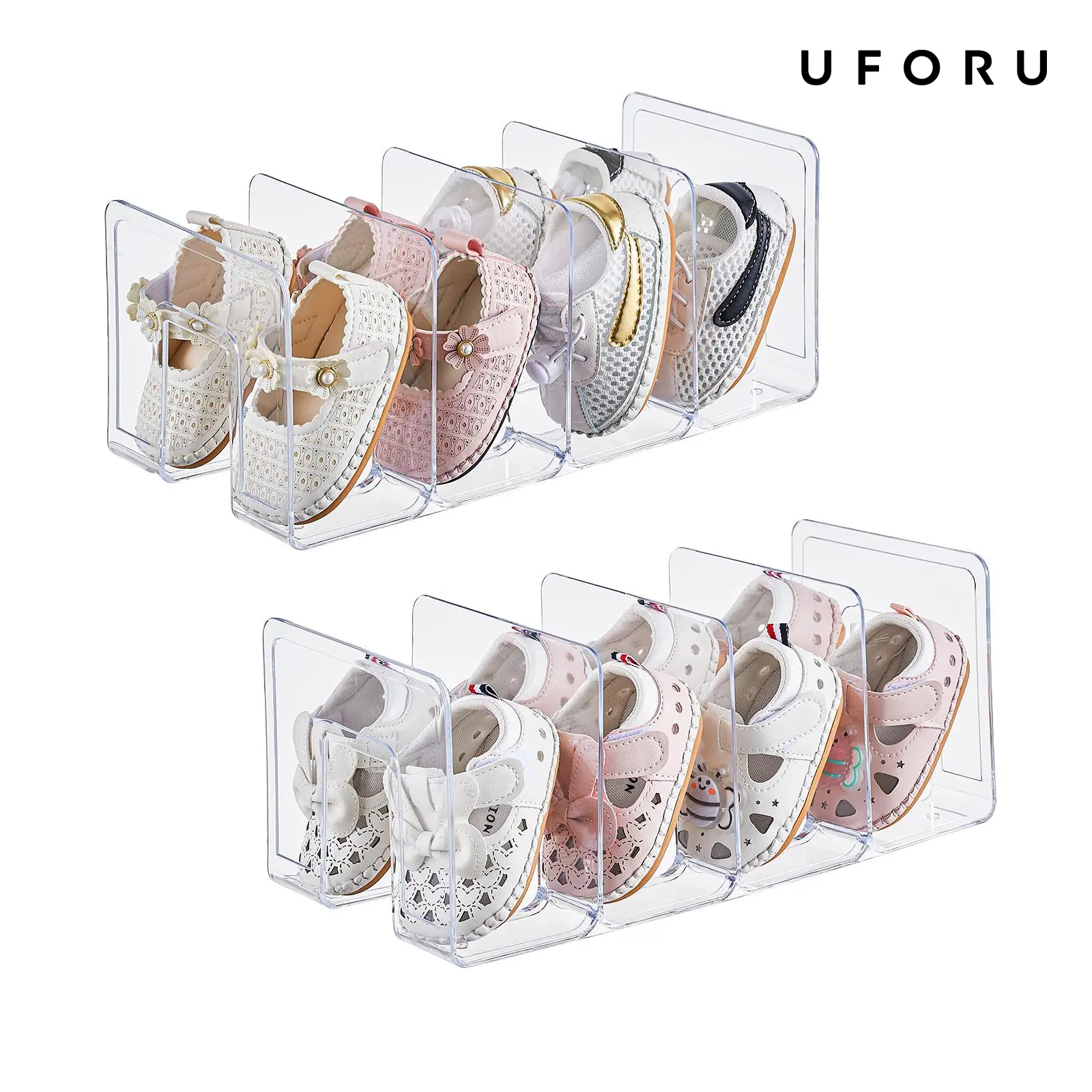 UFORU  Clear Acrylic Kids Shoe Organizer, 12.6 Inch Multi-Slot Closet Shoe Rack for Baby and Toddler Shoes, Transparent Shelf Divider for Kids Shoes, Handbags, Books, Towels and Cabinet Storage dealsforyou,midyearsale,dealsforyoudays,DFYD   #SummerWins