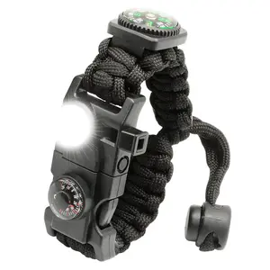 ISUNMEA 20 in 1 Survival Paracord Bracelet Adjustable Gear Kit with SOS LED Light, Fire Starter, Bigger Compass, Survival Whistle, Perfect for Camping, Hiking, Fishing