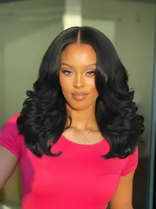 Women U Part Wig V Part Yaki Layered Curly Wigs, 16 Inch Clip-In Glueless Synthetic Fiber Wig, Heat-Resistant No-Sew-In Design, Natural-Looking