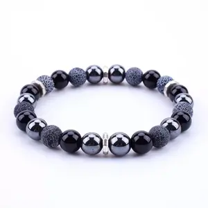 Weathered Agate, Onyx and Hematite 8mm Beaded Bracelet