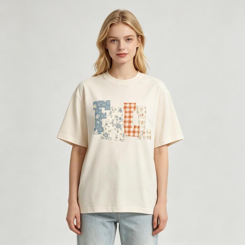Women's Pure Cotton Floral Print Crew Neck T-Shirt - Fall Style, Soft, Casual, Breathable, Easy-Wash, Perfect Fit, Trendy Gift for Her