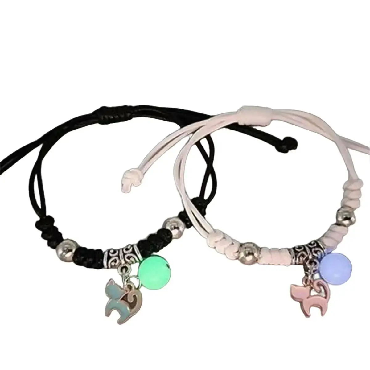 2-Piece Casual Woven Bracelet Set for Couples, Glow-in-the-Dark Stacking Bracelets with Adjustable Knot, Matching Anniversary or Graduation Gift for Friends, Two Piece Set, Gifts For Boyfriend