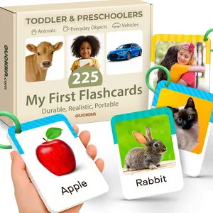 QUOKKA 225 Toddler Flash Cards with Rings - Durable Realistic Early Literacy Tools, Flashcards Learning Alphabet, First Words & Animals Vocabulary for Ages 1-5