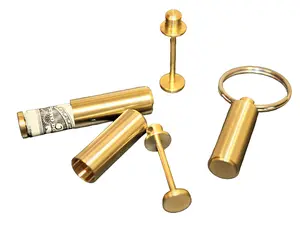 Sunshine Brass Cash-Can Key Ring Money Stash Compact Lightweight Solid Brass Holds One Bill EDC Essential for Best Ever Every Day Carry Keychain Great Surprise Gif!