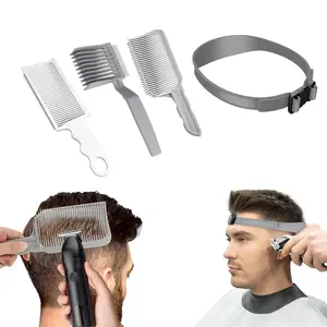 Hair Styling Tool Set, 4 Counts/set Hair Trimming Guide Comb & Adjustable Silicone Hair Band, Professional Hair Styling Tool for Salon & Barber Shop, Heatless, Hair Cutting Accessories