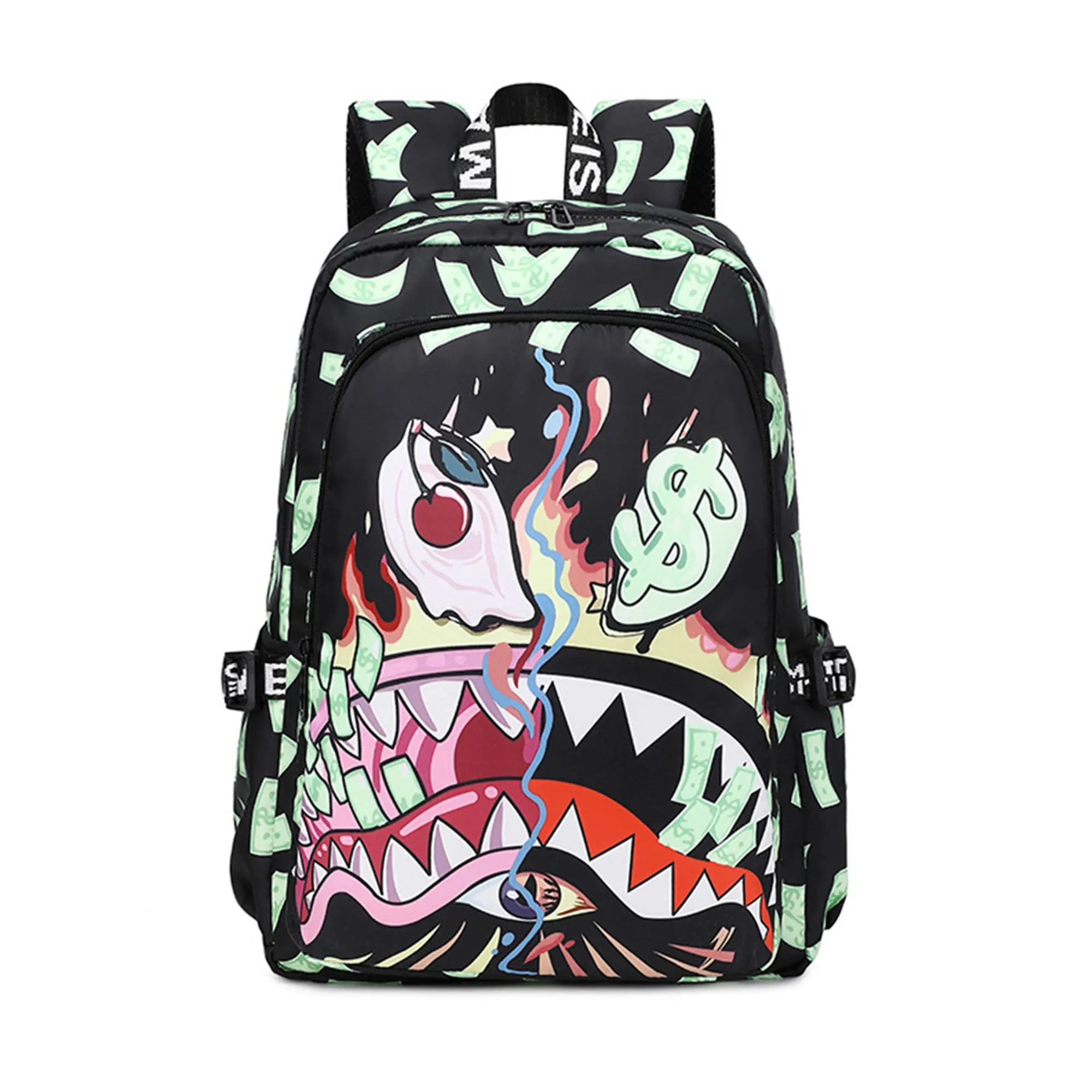 Sprayground Graffiti Shark Money Print Backpack, Camo Street Hip Hop Large Capacity School Bookbag Casual Travel Laptop Daypack for Teen Boys Girls Students